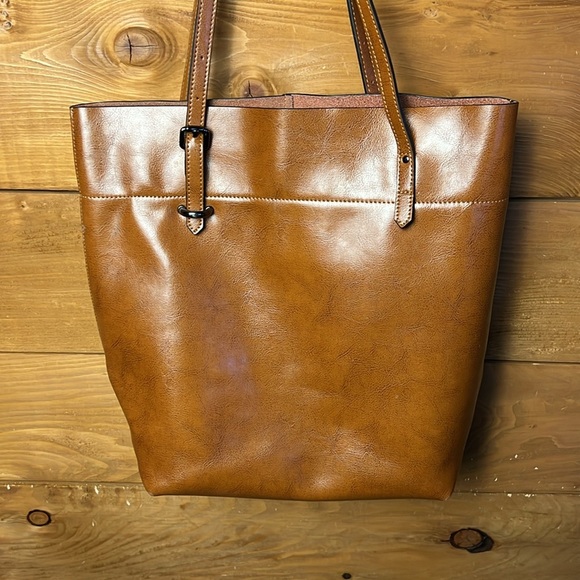 Fzone‎ Tote Brown vintage split cow Leather large hand bag laptop 14x13 Office - Picture 7 of 13
